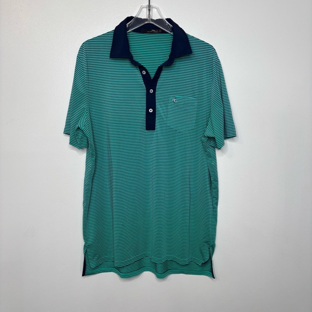 RLX Ralph Lauren Striped Polo Shirt Men’s Large Green Blue Performance